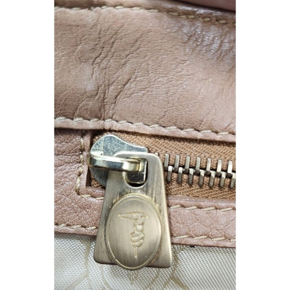 TRUSSARDI Beige Leather Baguette Clip Shopper Shoulder Push Lock Handbag Womens - Picture 8 of 16